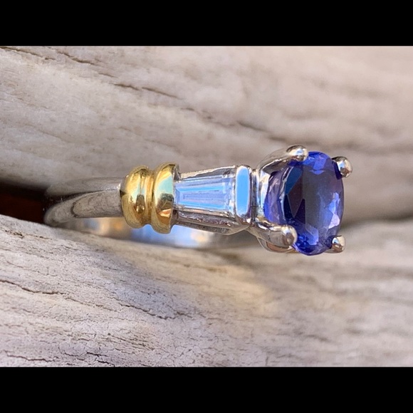 LeVian * Stunning Tanzanite & Baguette Diamond Platinum & 18k Gold Ring - Picture 4 of 14